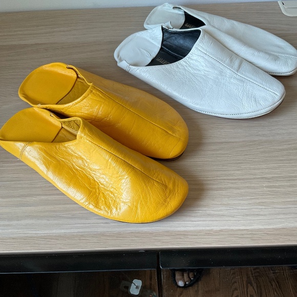 Moroccan Babouches White and Yellow Soft Leather size 35 - Picture 1 of 1